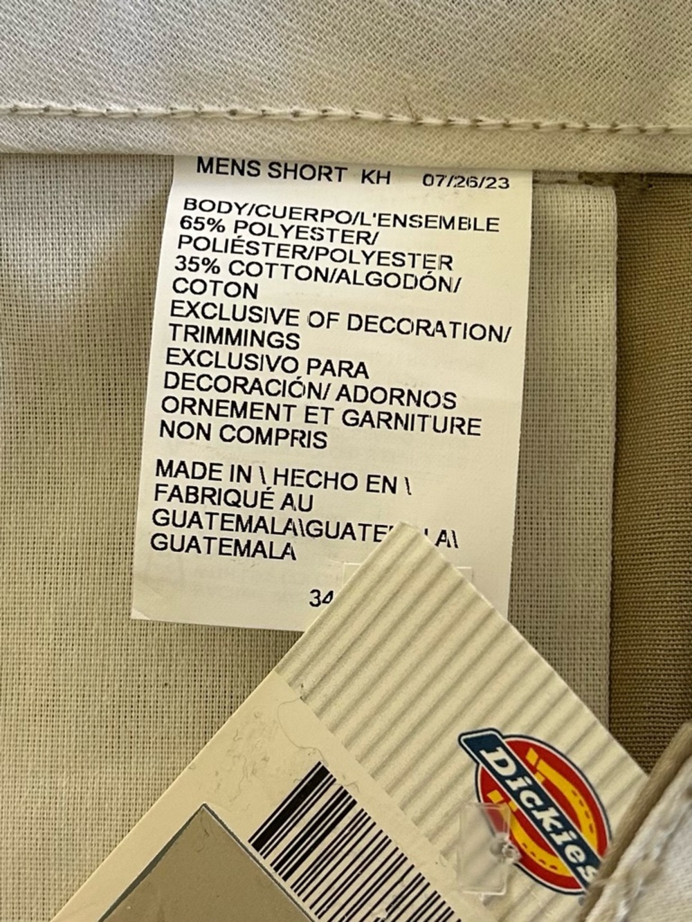 Genuine Dickies Mens Slim Fit Flat Front Work Short 13", Khaki 34 NWT - Picture 6 of 6